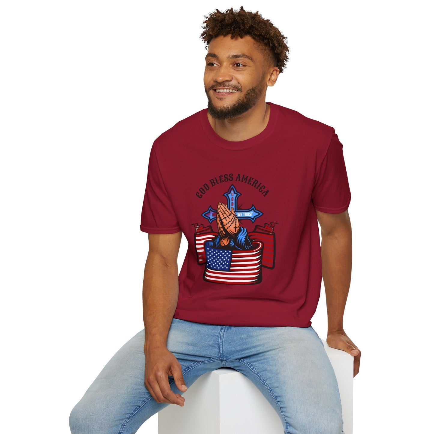 Unisex God Bless America Praying Hands Softstyle T-Shirt