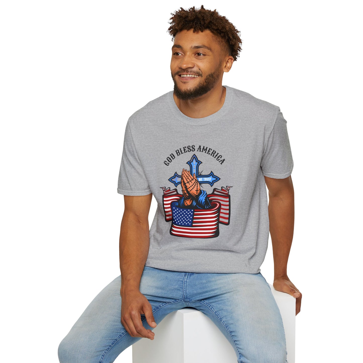 Unisex God Bless America Praying Hands Softstyle T-Shirt