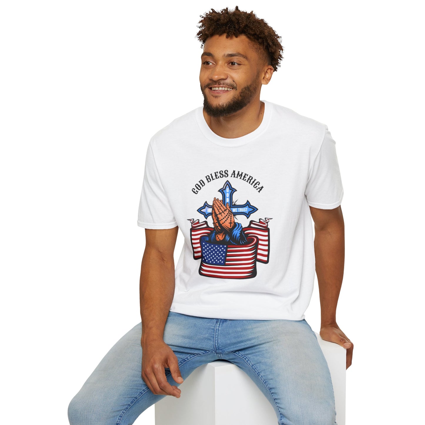 Unisex God Bless America Praying Hands Softstyle T-Shirt