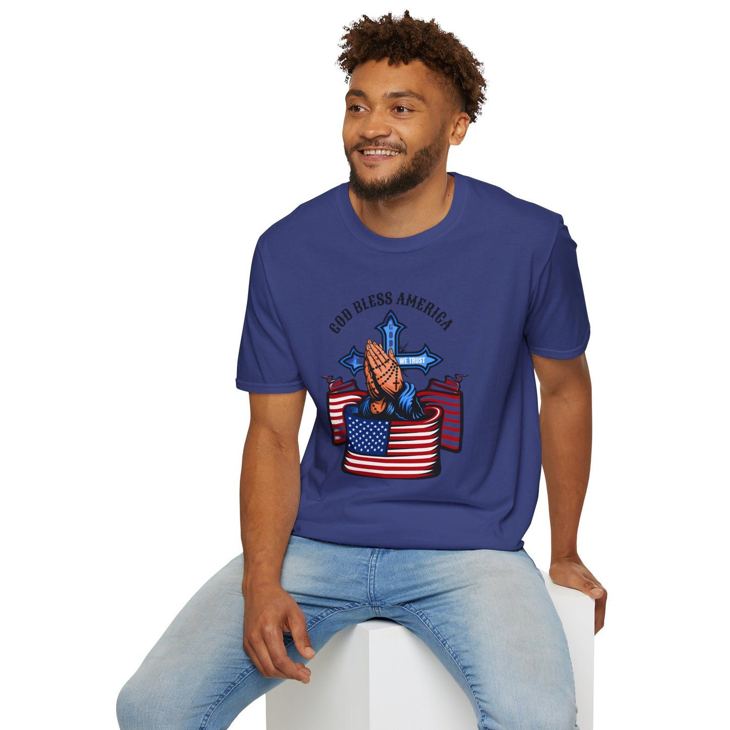 Unisex God Bless America Praying Hands Softstyle T-Shirt
