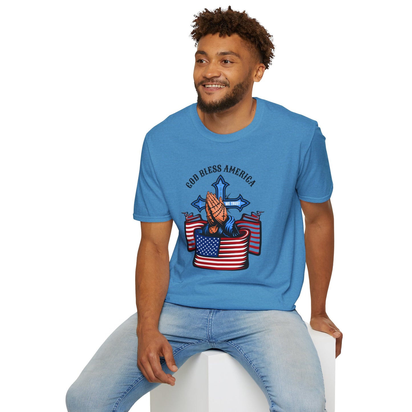Unisex God Bless America Praying Hands Softstyle T-Shirt