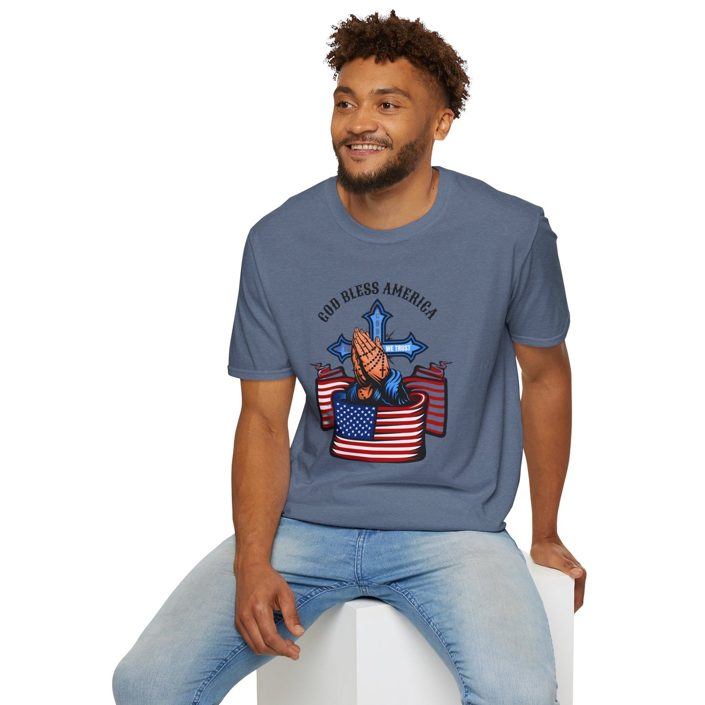 Unisex God Bless America Praying Hands Softstyle T-Shirt