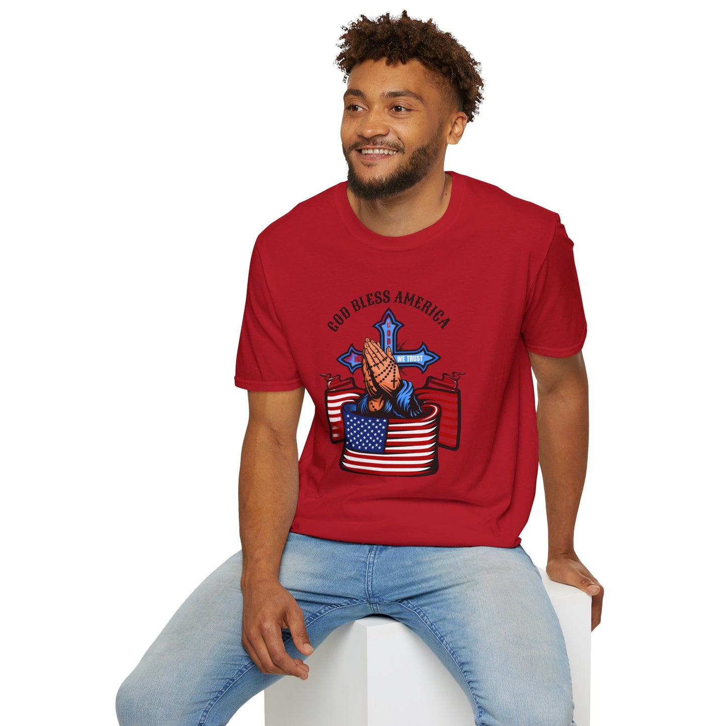 Unisex God Bless America Praying Hands Softstyle T-Shirt