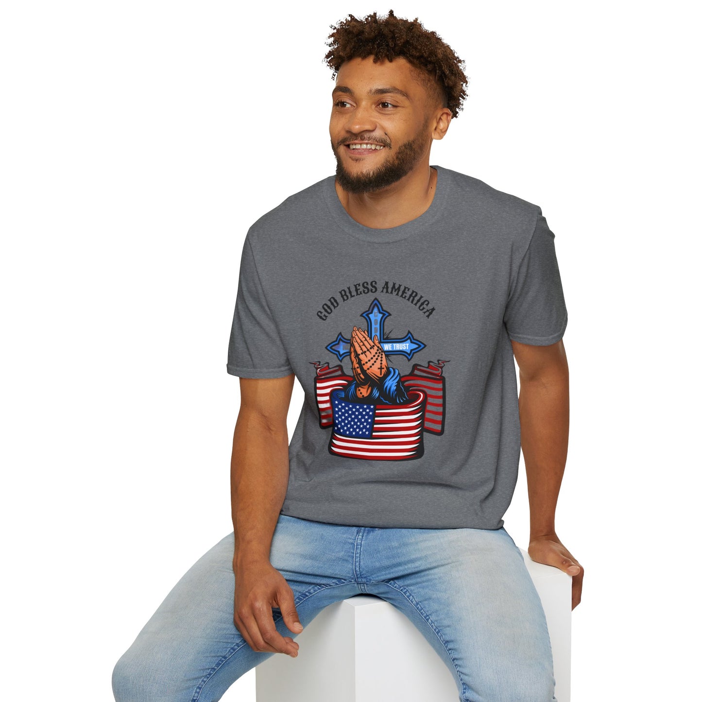 Unisex God Bless America Praying Hands Softstyle T-Shirt