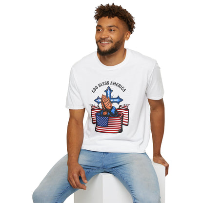 Unisex God Bless America Praying Hands Softstyle T-Shirt