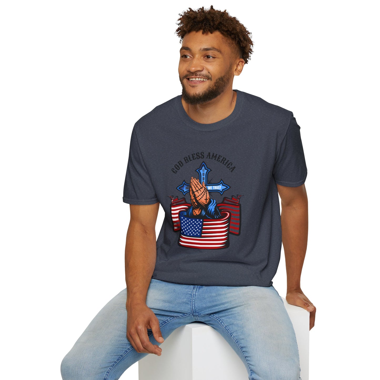 Unisex God Bless America Praying Hands Softstyle T-Shirt