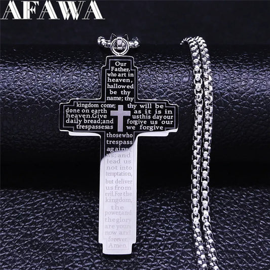 Christian Bible Cross Chain Necklace Stainless Steel Pendant Necklace for Men