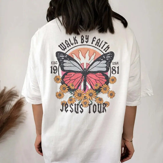 butterfly Walk by faith women shirt